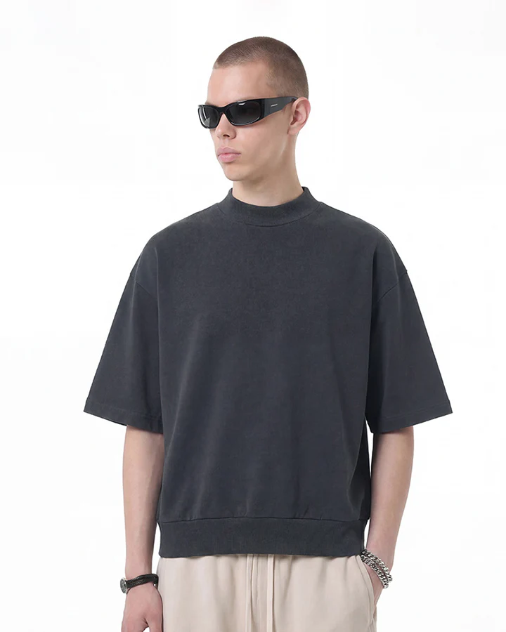 New Minimal Mock Neck Short Sleeve T-Shirt - Image 7