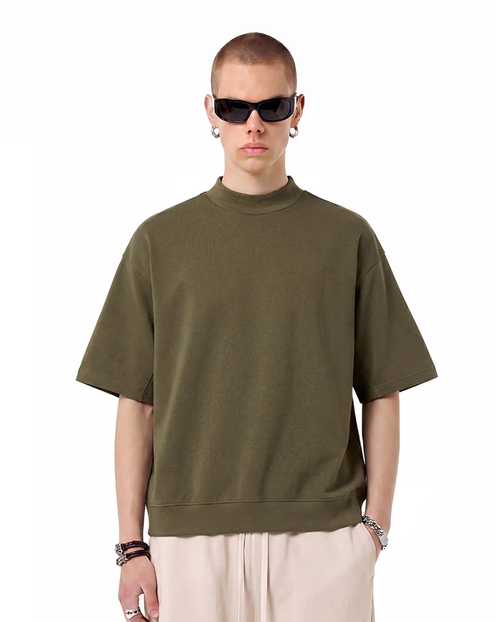 New Minimal Mock Neck Short Sleeve T-Shirt - Image 8