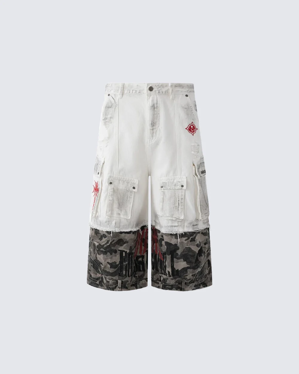 New Patchwork Camo Denim Cargo Shorts - Image 3