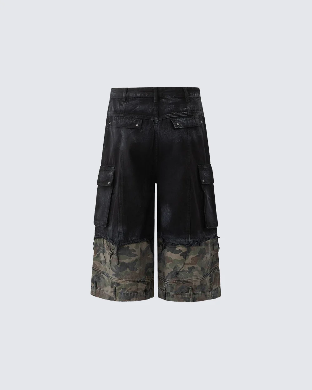 New Patchwork Camo Denim Cargo Shorts - Image 4