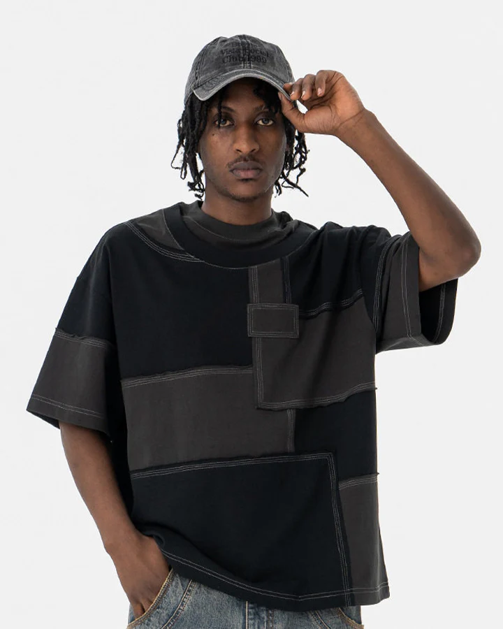 New Patchwork Panel Short Sleeve T-Shirt - Image 2