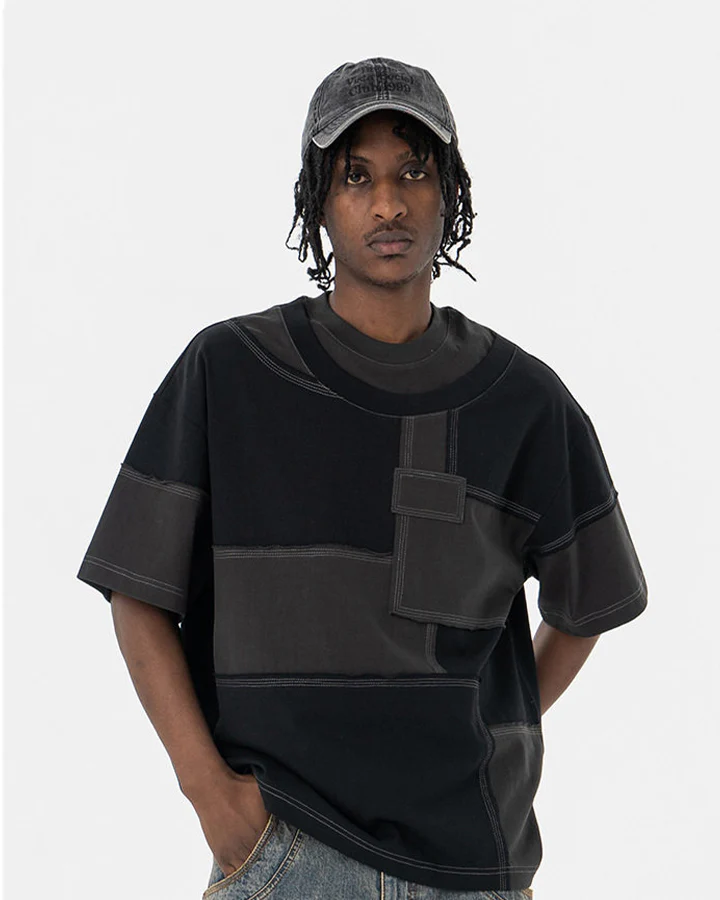 New Patchwork Panel Short Sleeve T-Shirt - Image 4