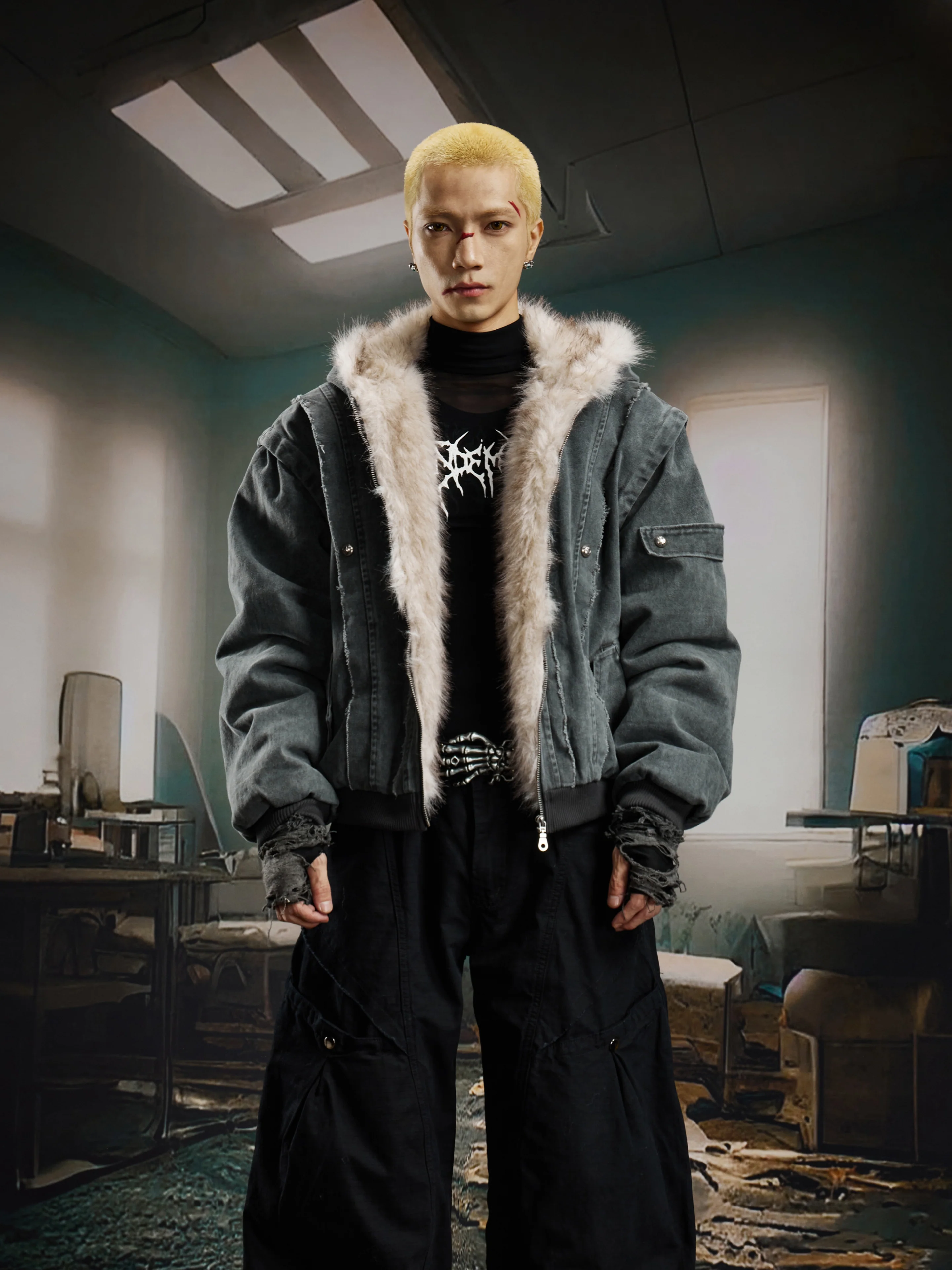 Patchwork Thick Hooded Cotton Jacket - Image 3
