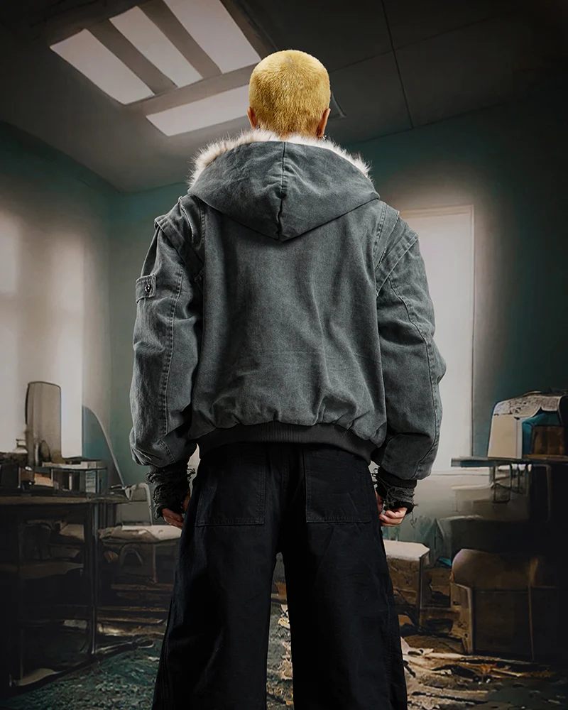 Patchwork Thick Hooded Cotton Jacket - Image 4