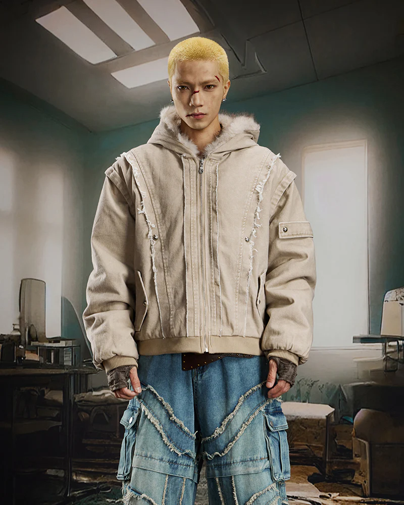 Patchwork Thick Hooded Cotton Jacket - Image 5