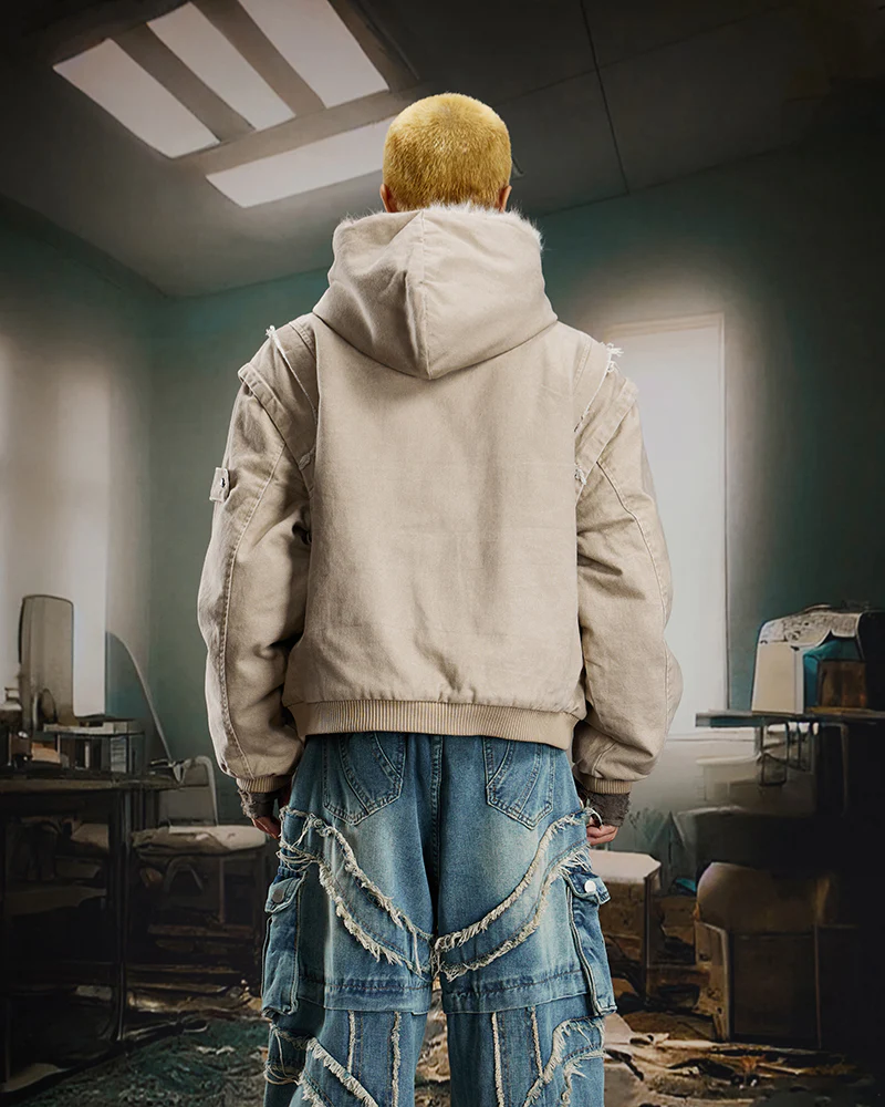Patchwork Thick Hooded Cotton Jacket - Image 6