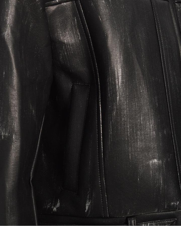 New PU Stand Collar Zip-Up Jacket - Image 5