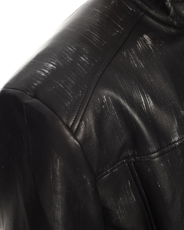New PU Stand Collar Zip-Up Jacket - Image 6