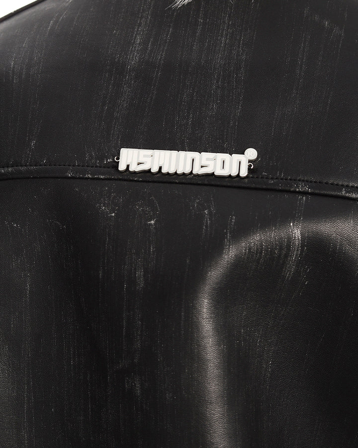 New PU Stand Collar Zip-Up Jacket - Image 7