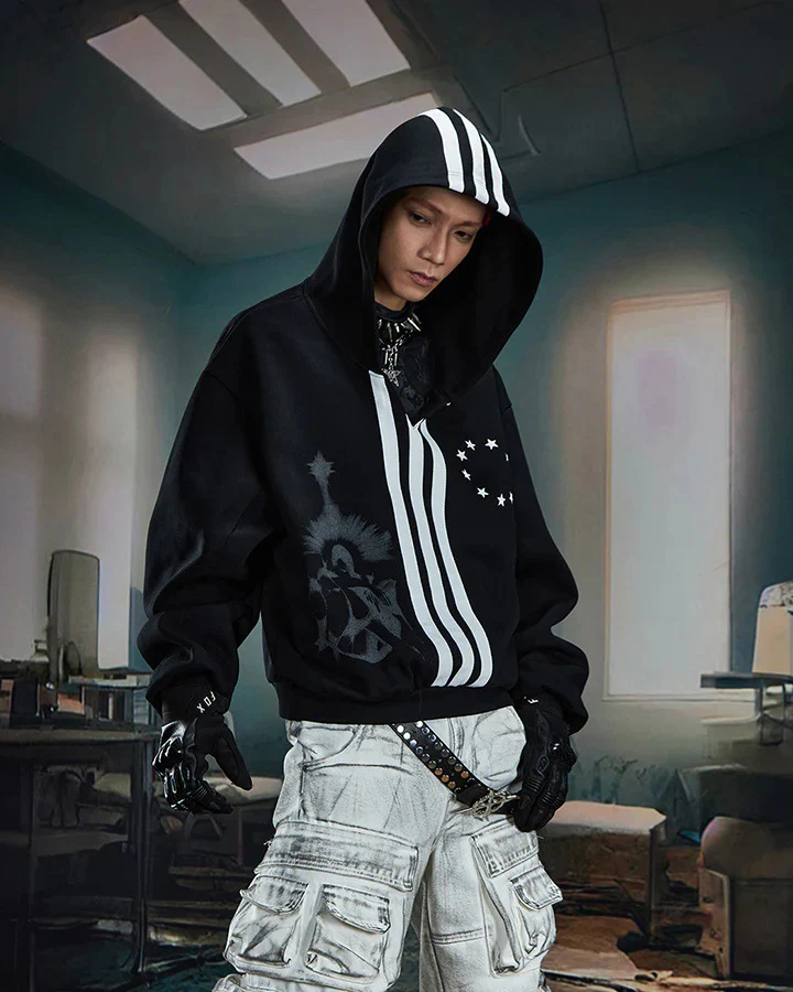 New Punk Stripe Hooded Sweatshirt - Image 2