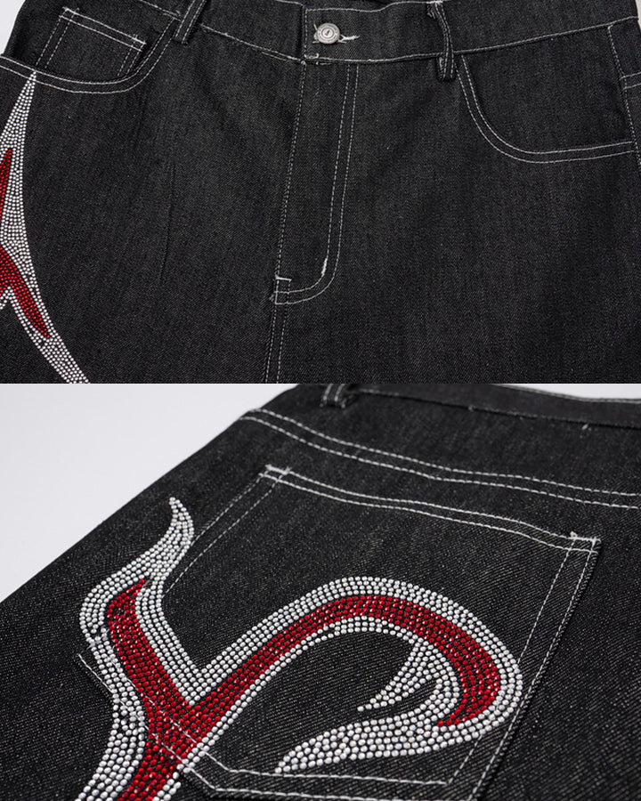 New Rhinestone Flame Denim Jeans - Image 10