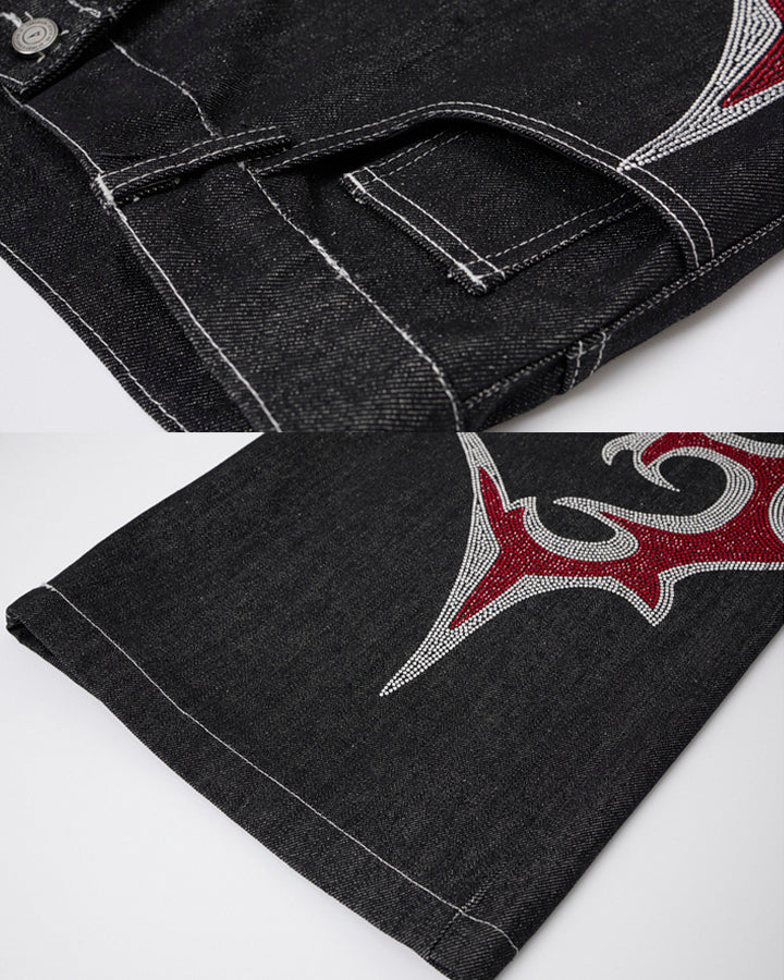 New Rhinestone Flame Denim Jeans - Image 11