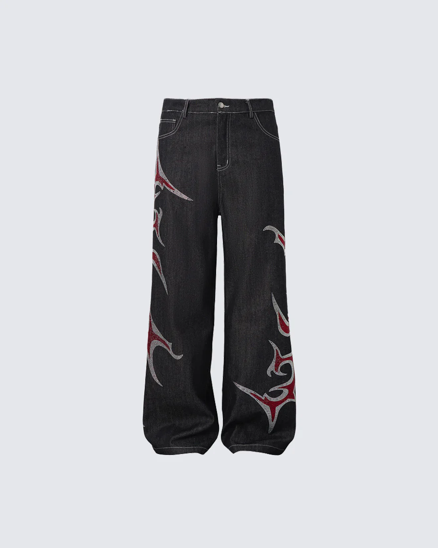 New Rhinestone Flame Denim Jeans - Image 4
