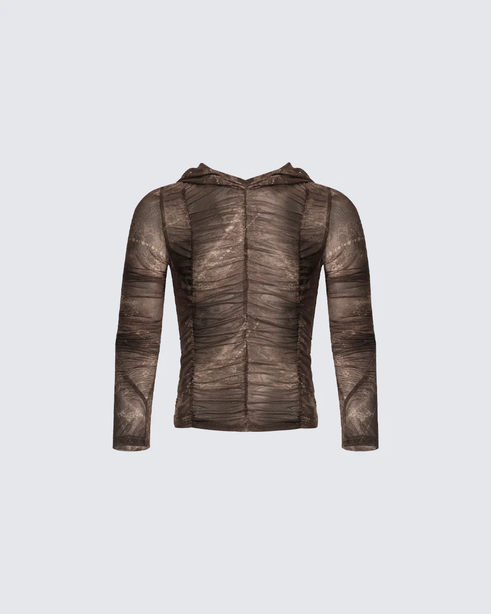 New Ruched Sheer Hooded Mesh Top - Image 3