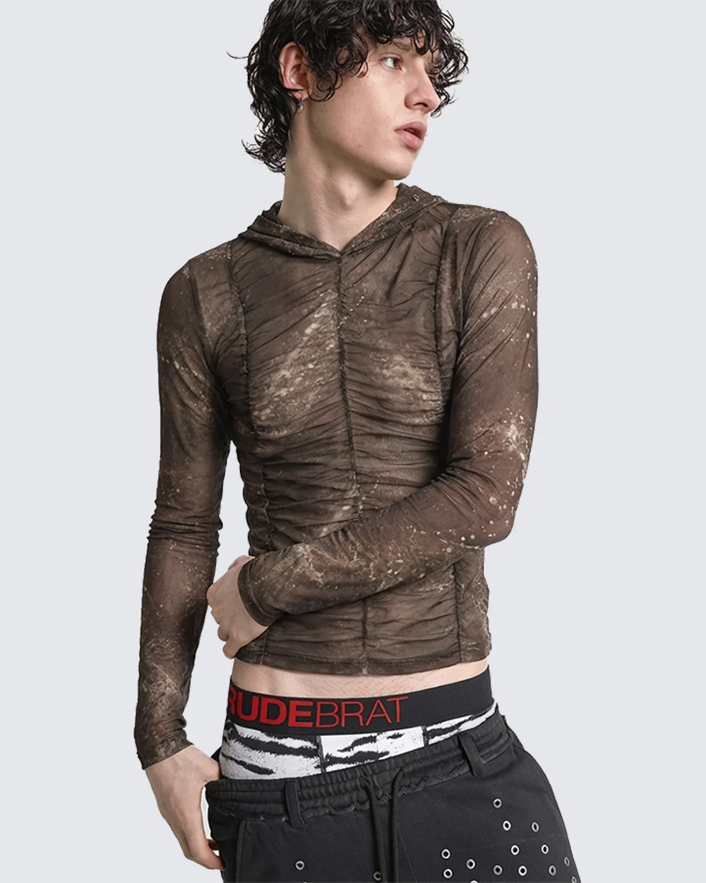 New Ruched Sheer Hooded Mesh Top - Image 4