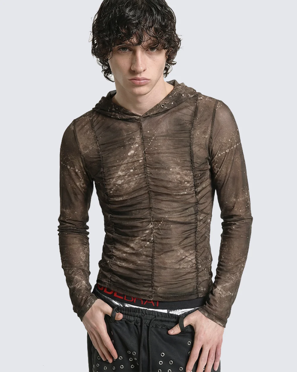 New Ruched Sheer Hooded Mesh Top - Image 6