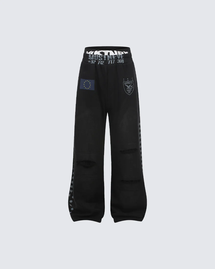 New Street Washed Distressed Curved Track Pants - Image 3