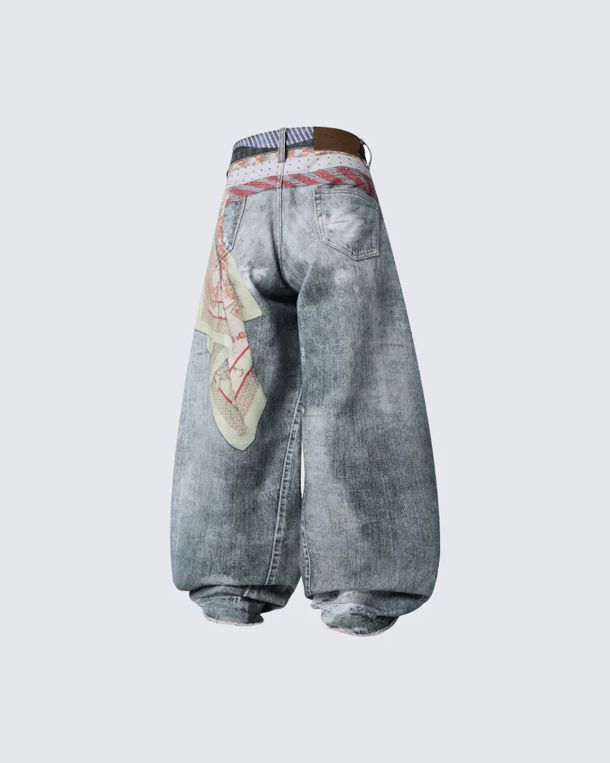 New Tied-Print Balloon Jeans - Image 2