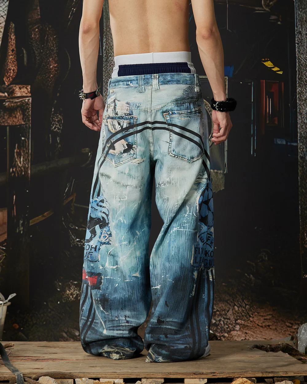 New Triple Waistband 3D Print Street Wide Pants - Image 3