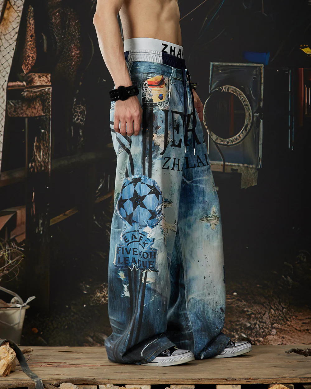 New Triple Waistband 3D Print Street Wide Pants - Image 5