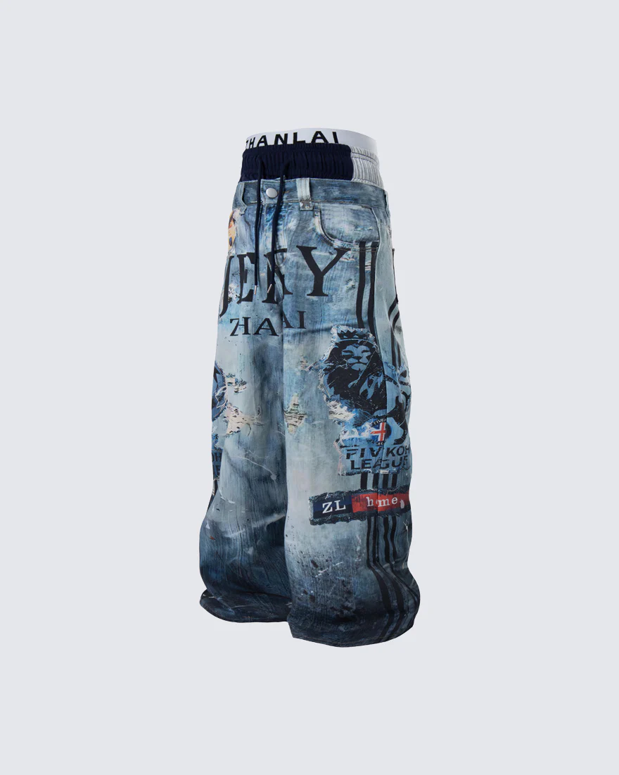 New Triple Waistband 3D Print Street Wide Pants - Image 6