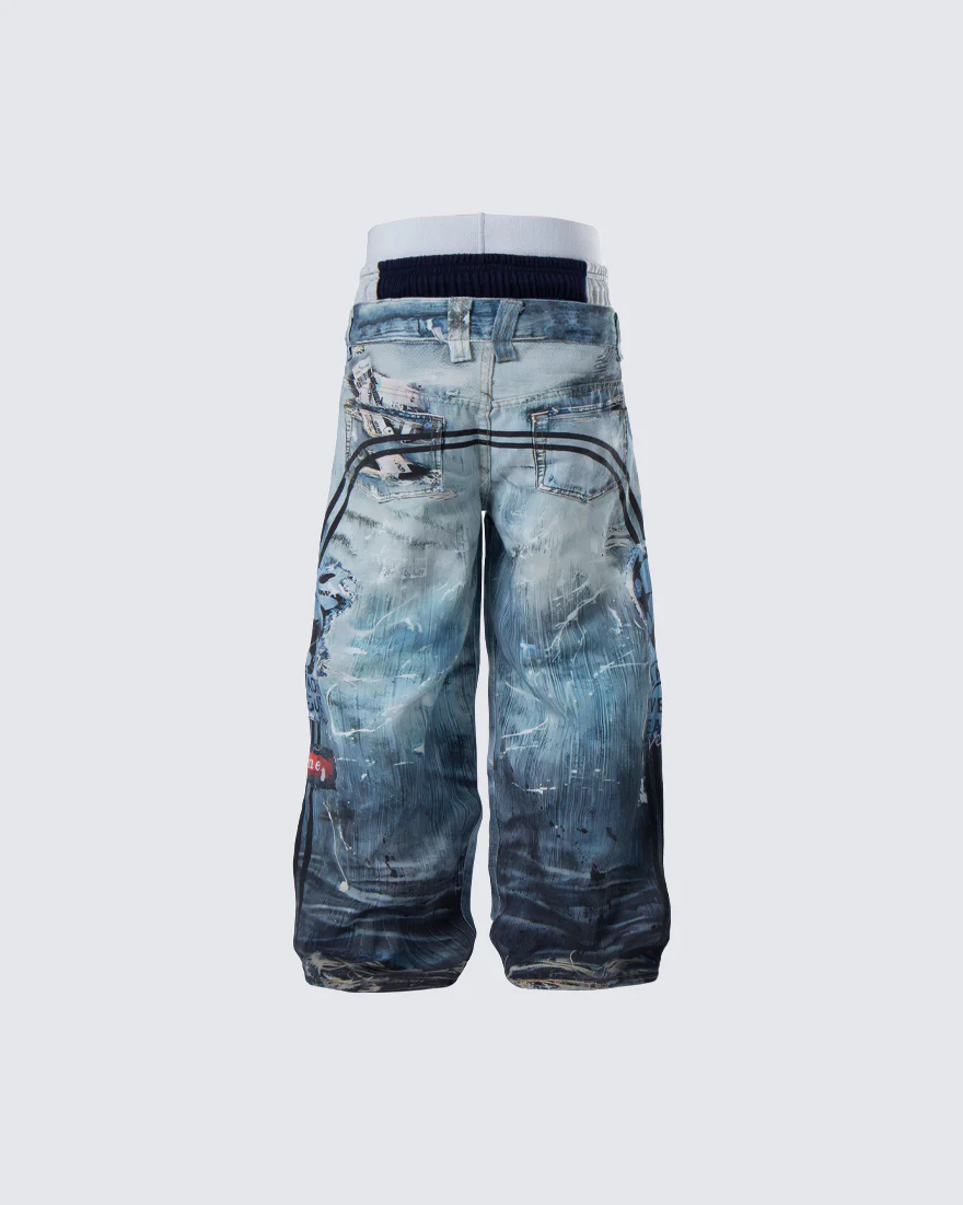 New Triple Waistband 3D Print Street Wide Pants - Image 7