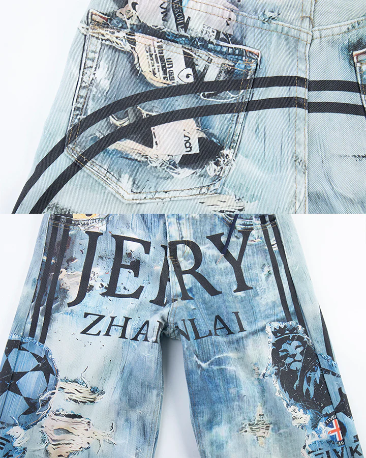 New Triple Waistband 3D Print Street Wide Pants - Image 9