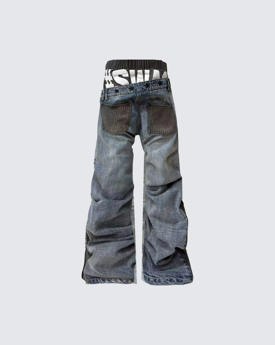 New Vintage American Patchwork Denim Pants - Image 2