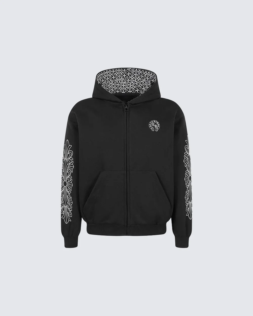 New Vintage Gothic Print Zip Hoodie - Image 10