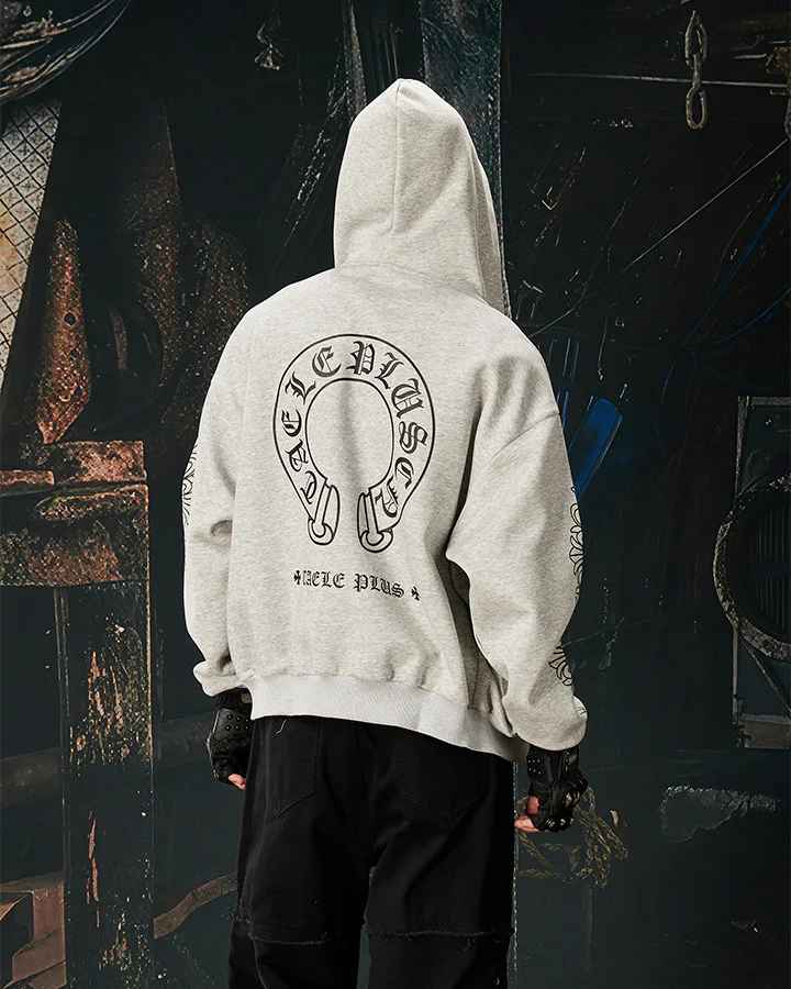 New Vintage Gothic Print Zip Hoodie - Image 8