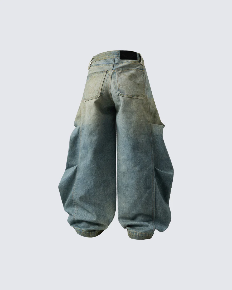 New Vintage Washed Cartoon Patch Balloon Jeans - Image 2