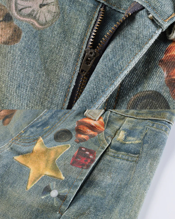 New Vintage Washed Cartoon Patch Balloon Jeans - Image 4