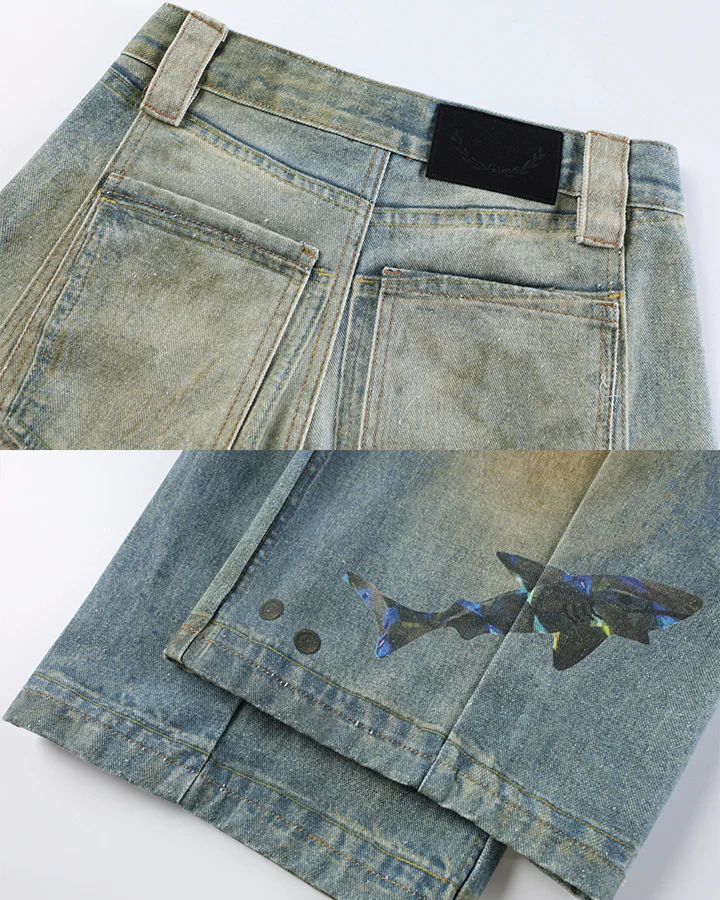 New Vintage Washed Cartoon Patch Balloon Jeans - Image 5