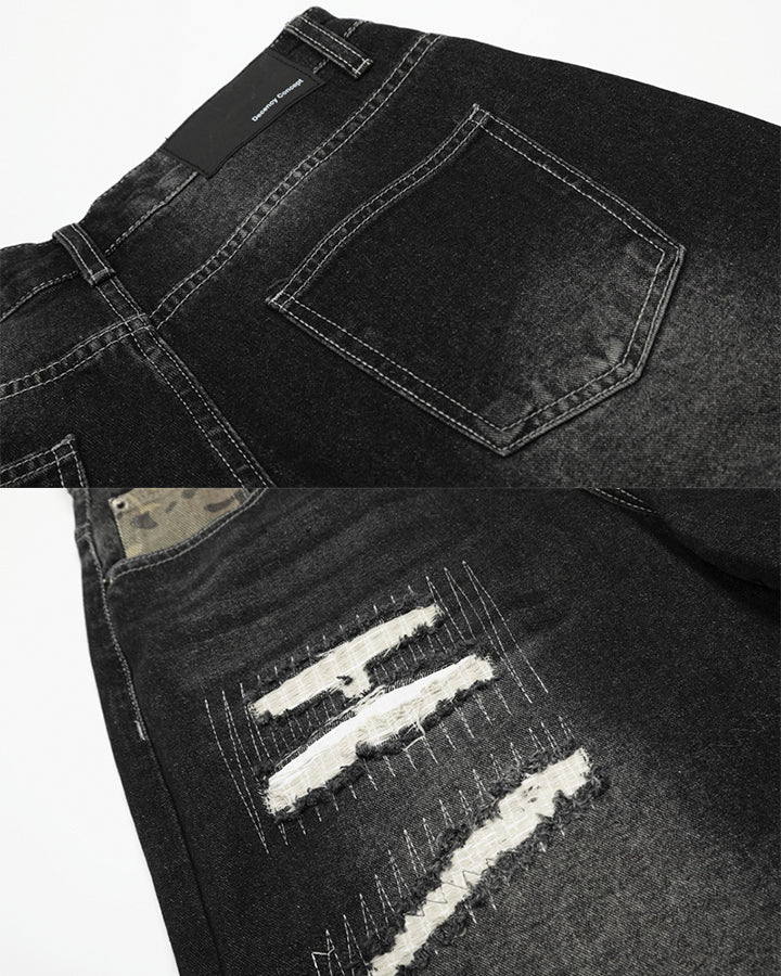 New Washed Black Camo Patchwork Shorts - Image 10