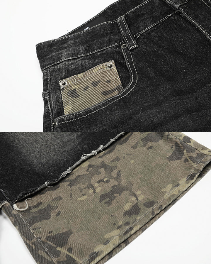 New Washed Black Camo Patchwork Shorts - Image 11