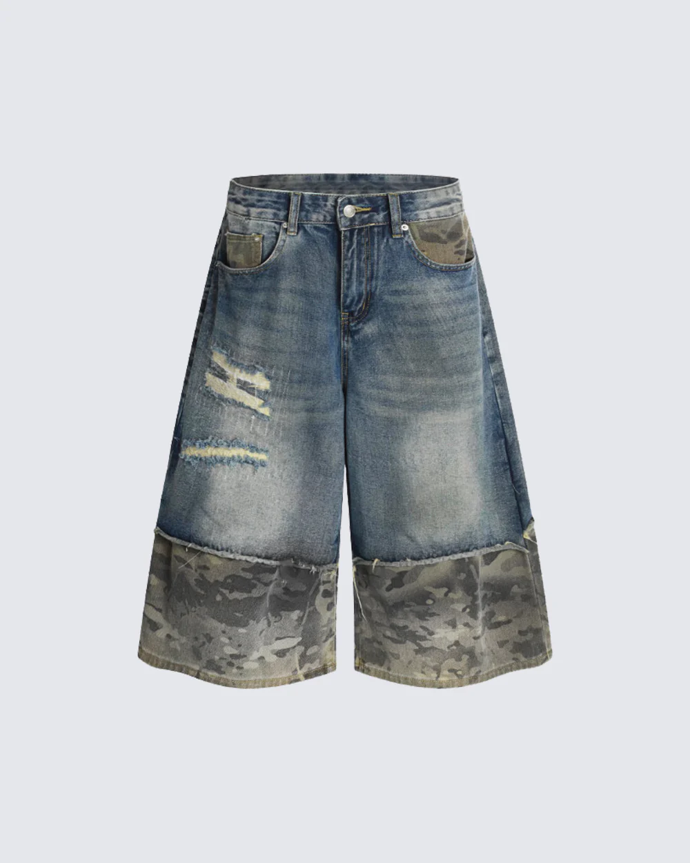 New Washed Black Camo Patchwork Shorts - Image 3