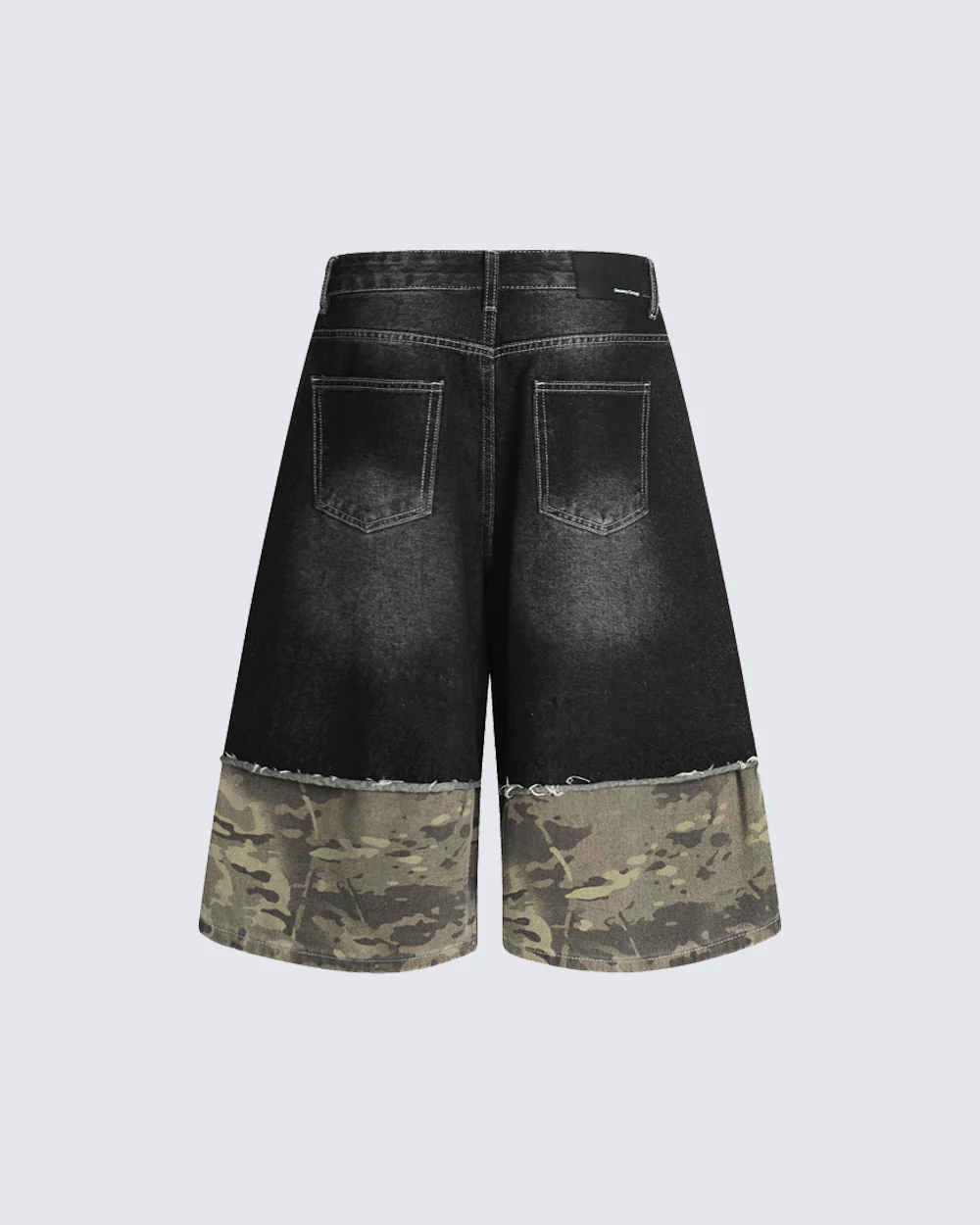 New Washed Black Camo Patchwork Shorts - Image 9