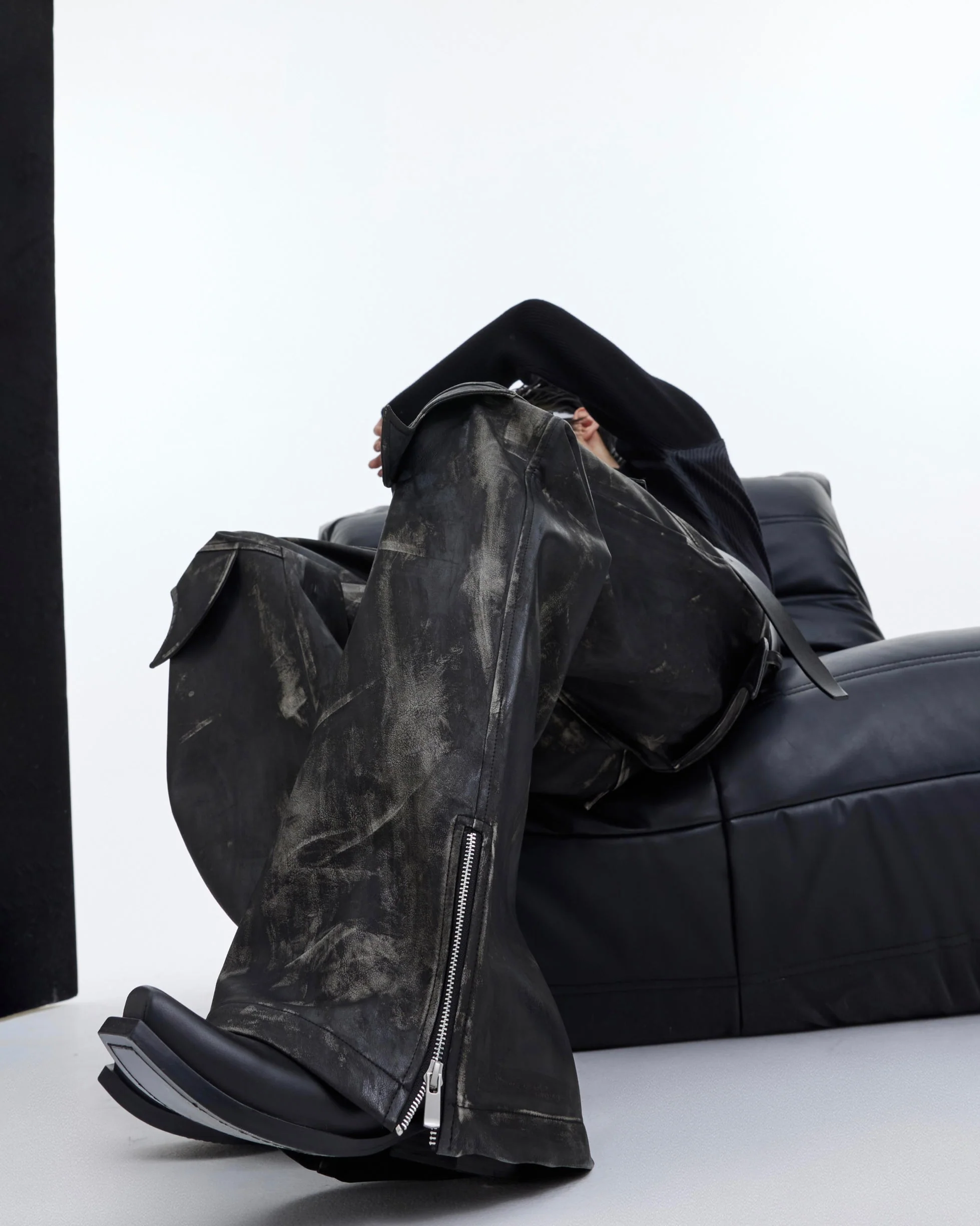 Niche Deconstructed Vintage Heavyweight PU Leather Pants - Image 5