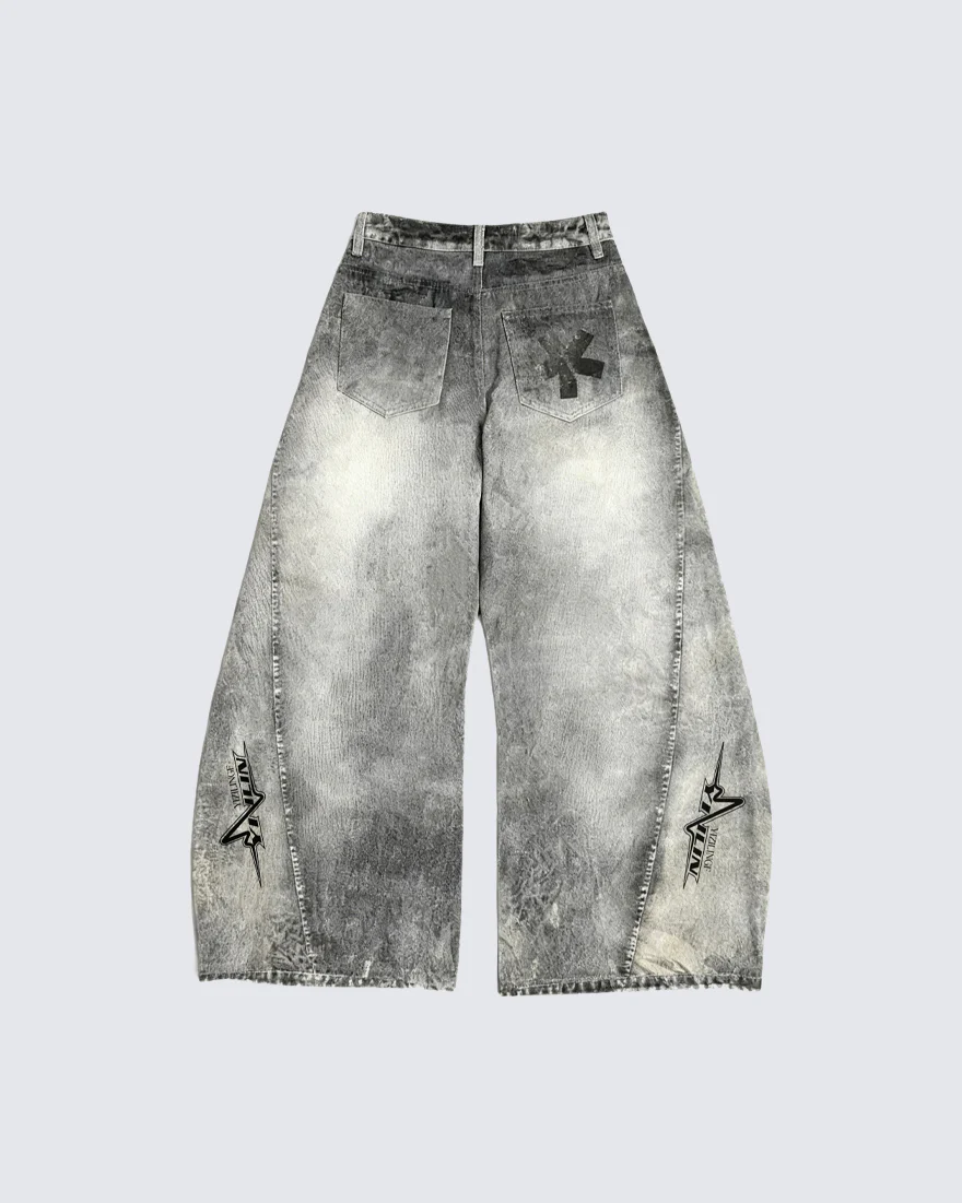 Niche Dirty Wash 3D Print Curved Jeans - Image 6