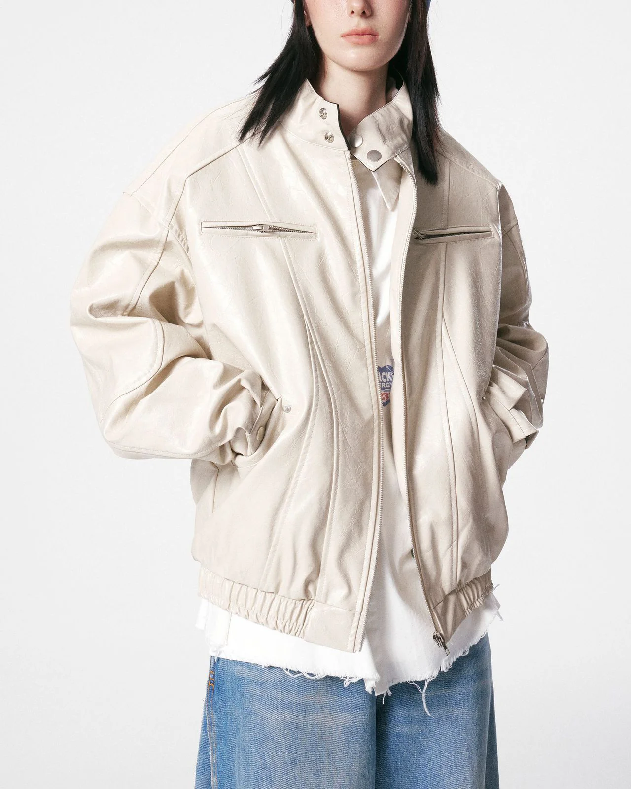 Old Money Style Boxy Vintage Biker Jacket - Image 2