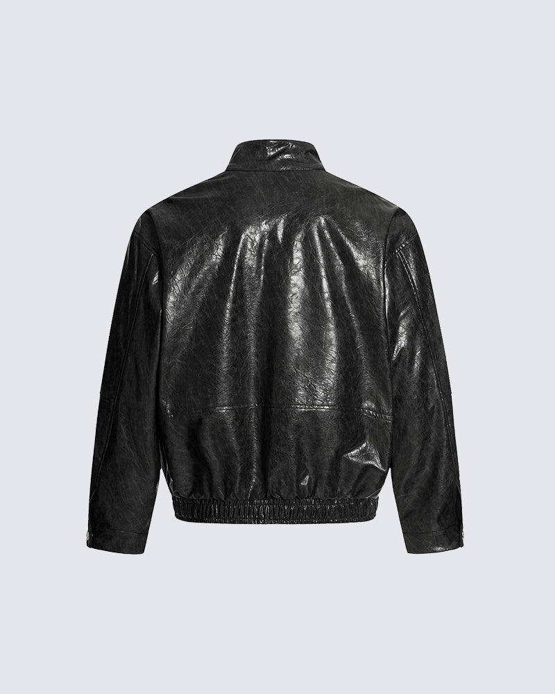 Old Money Style Boxy Vintage Biker Jacket - Image 4