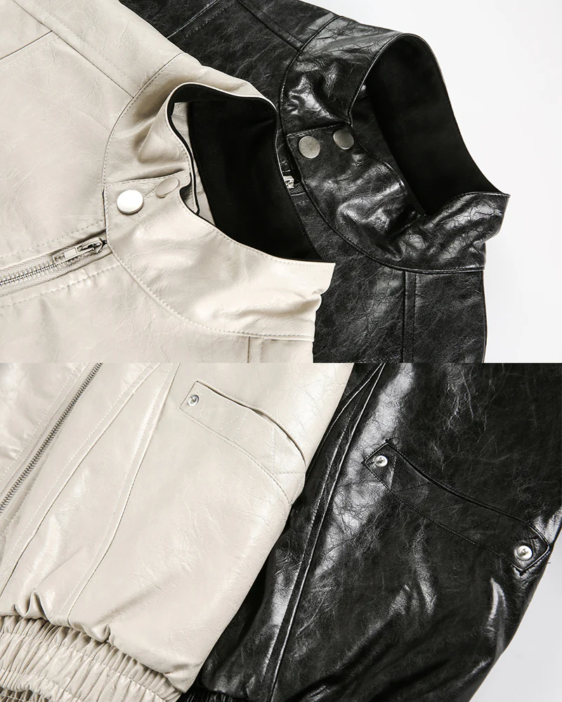 Old Money Style Boxy Vintage Biker Jacket - Image 6