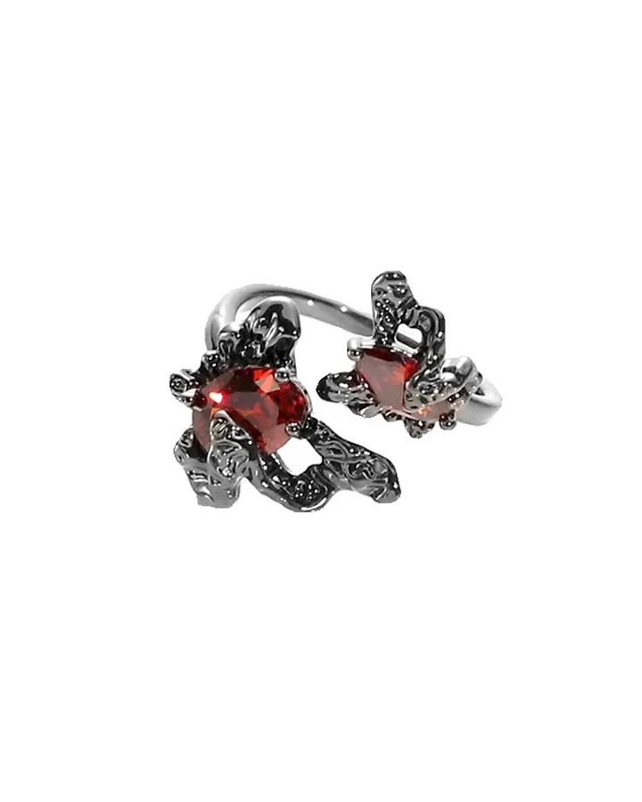 Open Dark Red Gem Statement Ring - Image 10