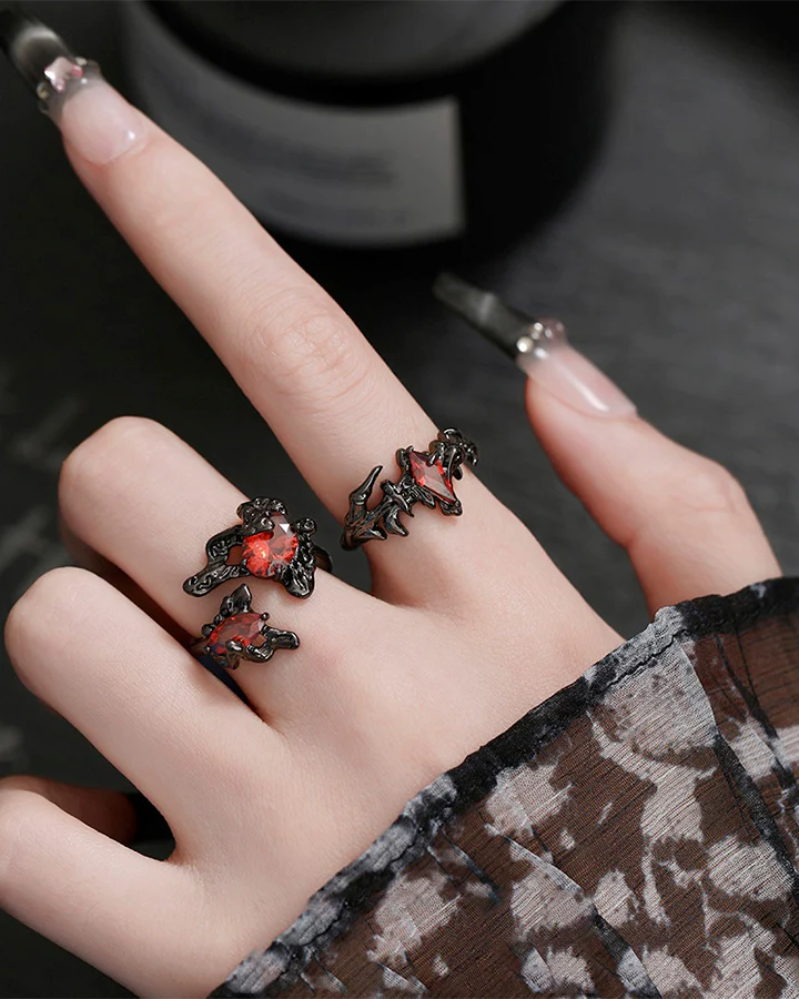Open Dark Red Gem Statement Ring - Image 11