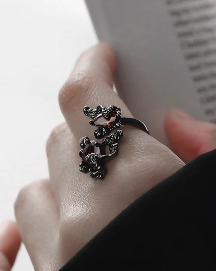Open Dark Red Gem Statement Ring - Image 2