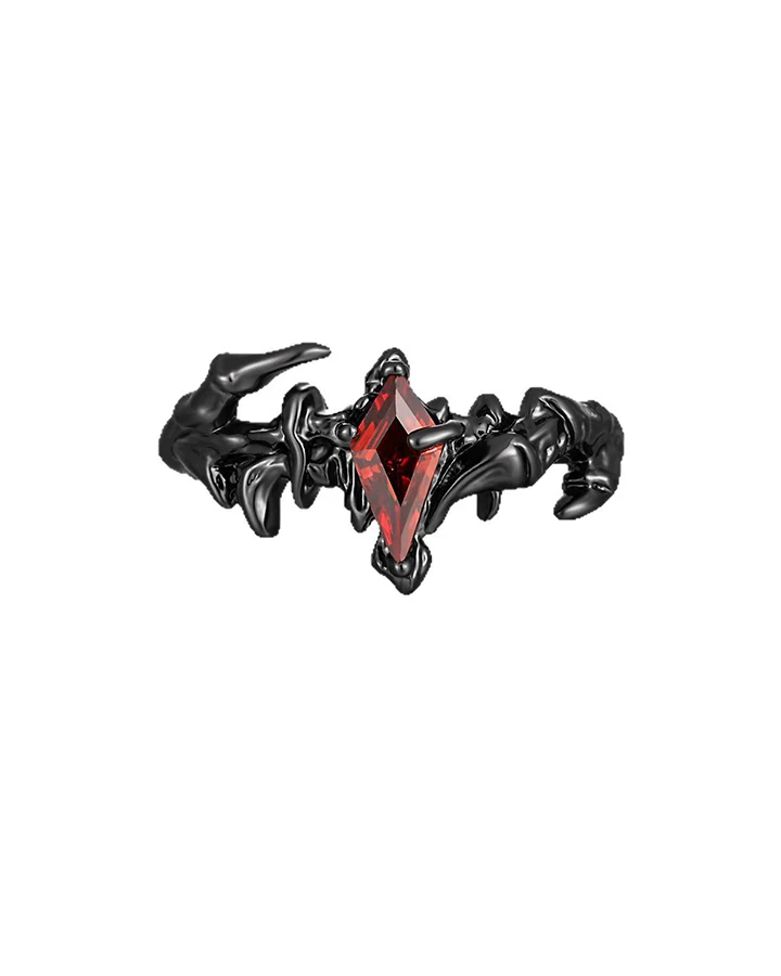 Open Dark Red Gem Statement Ring - Image 3