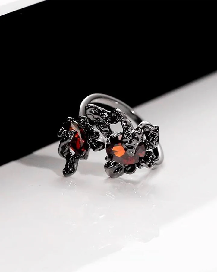 Open Dark Red Gem Statement Ring - Image 4