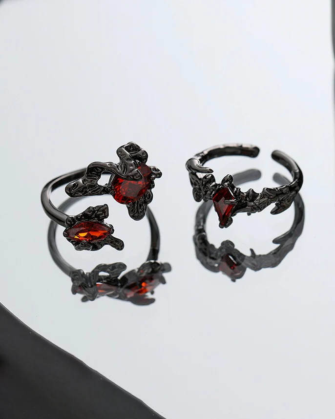 Open Dark Red Gem Statement Ring - Image 5