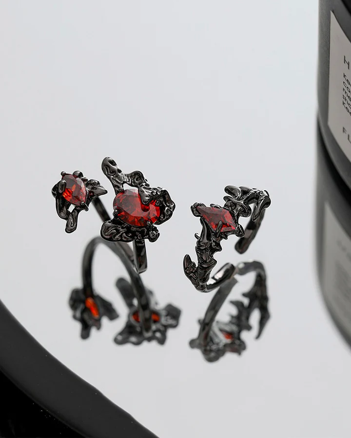Open Dark Red Gem Statement Ring - Image 6