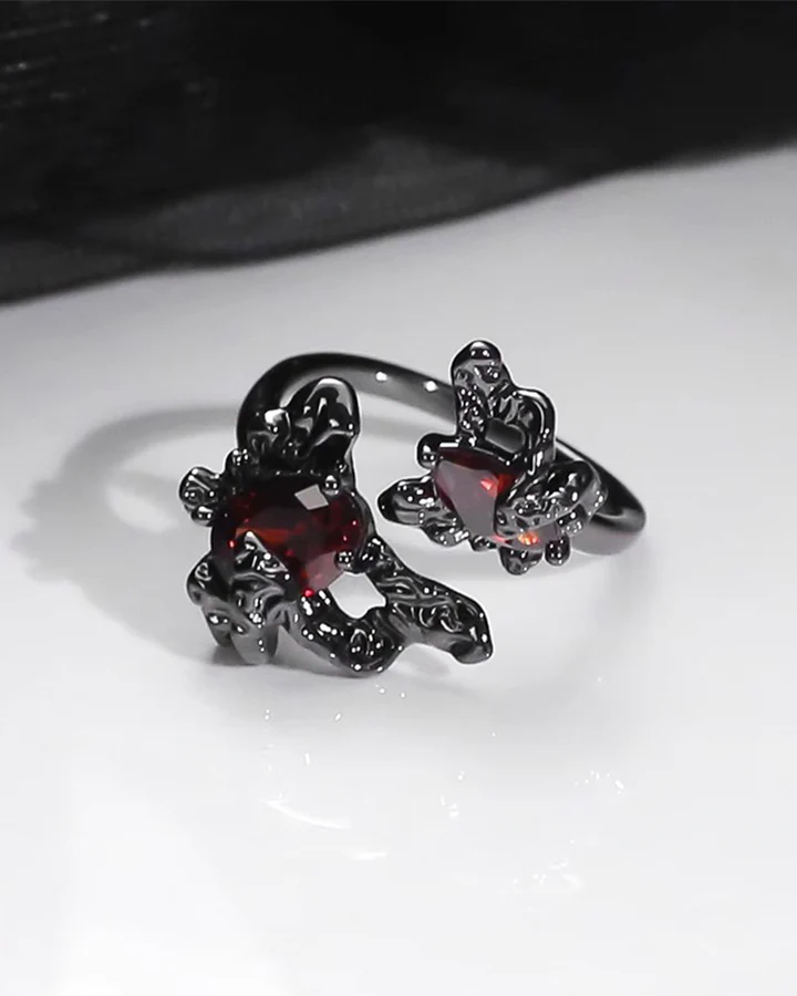 Open Dark Red Gem Statement Ring - Image 7